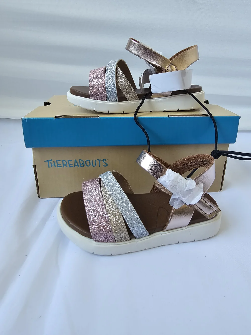 NWT Thereabouts Lil Lila Glitter Sandals - Toddler Size 6M - Rose Gold Multi